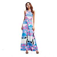 Women\'s Going out Casual/Daily Beach Sexy Vintage Street chic Loose Sheath Dress, Print Strap Maxi Sleeveless Polyester Summer High Rise