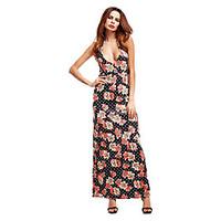 Women\'s Going out Casual/Daily Beach Sexy Vintage Street chic Loose Sheath Dress, Print Strap Maxi Sleeveless Polyester Summer High Rise