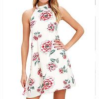 Women\'s Casual/Daily Street chic Loose Dress, Floral Halter Above Knee Sleeveless Polyester Summer Mid Rise Micro-elastic Medium