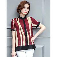 womens going out vintage blouse color block round neck short sleeve ot ...