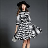 womens going out party vintage simple street chic swing dress check sh ...