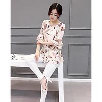 womens casual simple summer blouse floral round neck short sleeve poly ...