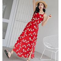 Women\'s Casual/Daily Lace Dress, Floral Strap Midi Sleeveless Linen Summer High Rise Inelastic Medium