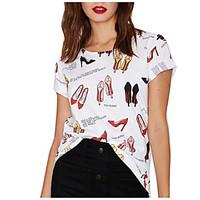 Women\'s Going out Casual/Daily Simple Street chic Active Summer T-shirt, Print Letter Round Neck Short Sleeve Polyester Thin