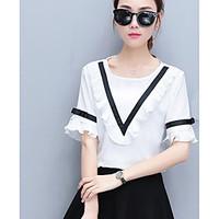 womens going out cute shirt solid round neck short sleeve cotton