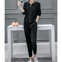 womens casualdaily simple summer fall hoodie pant suits solid round ne ...