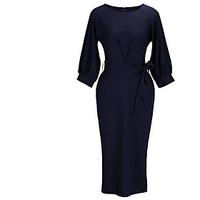 womens party simple bodycon dress solid round neck midi sleeve polyest ...