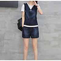 womens work simple summer sweater pant suits solid round neck short sl ...