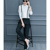 womens work simple spring shirt pant suits solid strap long sleeve