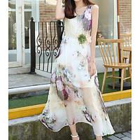 womens casualdaily sheath dress floral round neck maxi sleeveless silk ...