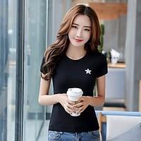 womens going out simple t shirt solid round neck short sleeve cotton