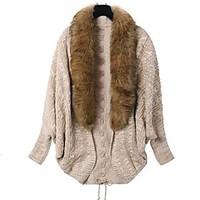 Women\'s Batwing Cardigan with Faux Fur Collar