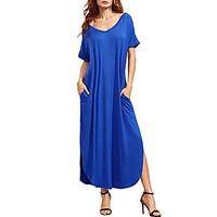 Women\'s Casual/Daily Simple Loose Dress, Solid V Neck Maxi Short Sleeve Modal Summer Mid Rise Inelastic Medium