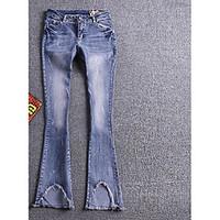 womens mid rise micro elastic jeans pants simple bootcut solid