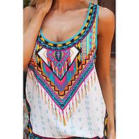 Women\'s Casual/Daily Sexy T-shirt, Print Off Shoulder Sleeveless Cotton Thin