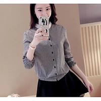 Women\'s Casual/Daily Simple Spring Shirt, Check Shirt Collar Long Sleeve Cotton Medium