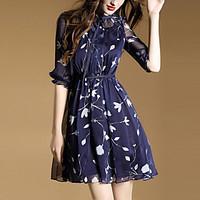 womens going out street chic a line dress floral round neck above knee ...