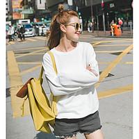 womens daily sweatshirt solid round neck inelastic cotton long sleeve  ...