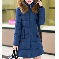 womens long down coat simple casualdaily plus size solid polyester pol ...