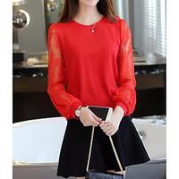 womens formal simple t shirt solid round neck long sleeve cotton