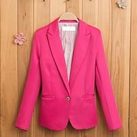 Women\'s Winter Blazer, Solid Square Neck Long Sleeve Blue / Pink Cotton Thin