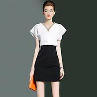 womens work street chic fashion slim black and white dress patchwork v ...