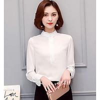 womens officecareer simple blouse solid stand long sleeve polyester