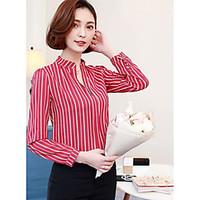 womens officecareer casual simple shirt striped stand long sleeve poly ...