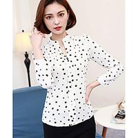 Women\'s Office/Career Casual Simple Shirt, Polka Dot Stand Long Sleeve Polyester