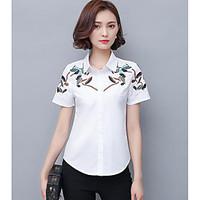 Women\'s Daily Simple Shirt, Embroidery Shirt Collar Short Sleeve Cotton Blend