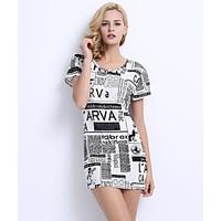 womens casualdaily shift dress letter round neck above knee short slee ...