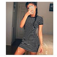 womens going out casualdaily bodycon dress striped round neck above kn ...