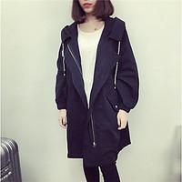 Women\'s Going out Casual/Daily Street chic Sophisticated Spring Winter Trench Coat, Solid Round Neck Regular Cotton Rayon