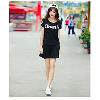 Women\'s Casual/Daily Simple Summer T-shirt Dress Suits, Solid Round Neck Short Sleeve Cotton