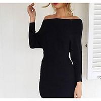 Women\'s Going out Bodycon Chiffon Dress, Solid Round Neck Above Knee Long Sleeve Cotton Fall Mid Rise Micro-elastic Medium