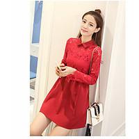 womens party lace dress embroidered notch lapel mini long sleeve other ...