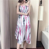 Women\'s Going out Street chic A Line Dress, Floral Round Neck Above Knee Short Sleeve Cotton Spring Summer Mid Rise Micro-elastic Medium