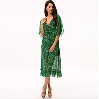 womens flare sleeve holiday boho loosechiffonswing dress print deep v  ...