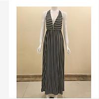 womens casualdaily swing dress solid striped v neck maxi sleeveless ba ...