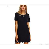 Women\'s Casual/Daily Sheath Dress, Solid Round Neck Above Knee Short Sleeve Cotton Summer High Rise Micro-elastic Medium