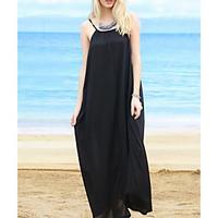 Women\'s Casual/Daily Loose Dress, Solid Round Neck Maxi Sleeveless Cotton Summer High Rise Micro-elastic Thin