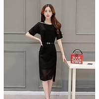 womens casualdaily loose dress solid round neck knee length length sle ...