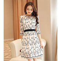 womens casualdaily simple loose dress print round neck knee length len ...