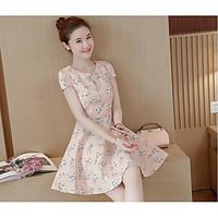 womens casualdaily simple loose dress print round neck knee length sho ...