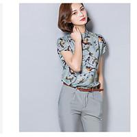 Women\'s Casual/Daily Simple Summer Shirt Pant Suits, Print Shirt Collar Long Sleeve