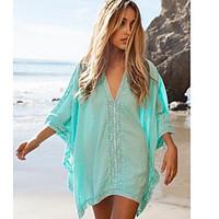 Women\'s Going out Beach Holiday Sheath Dress, Solid Deep V Mini ½ Length Sleeve Cotton Summer Mid Rise Micro-elastic Medium