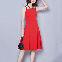 womens going out sexy slim thin swing dress solid strap knee length sl ...