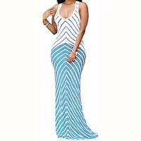 Women\'s Going out Holiday Sexy Simple Criss-Cross Backless Slim Bodycon DressStriped Color Block U Neck Maxi Sleeveless Spring Summer High Rise