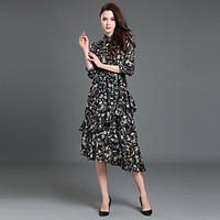 Women\'s Casual/Daily Sheath Dress, Print Round Neck Above Knee ½ Length Sleeve Silk Cotton Summer Mid Rise Inelastic Medium