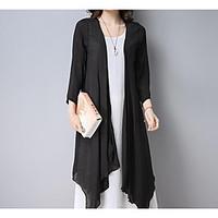 Women\'s Going out Casual/Daily Vintage Simple Summer Trench Coat, Solid V Neck 3/4 Length Sleeve Long Cotton